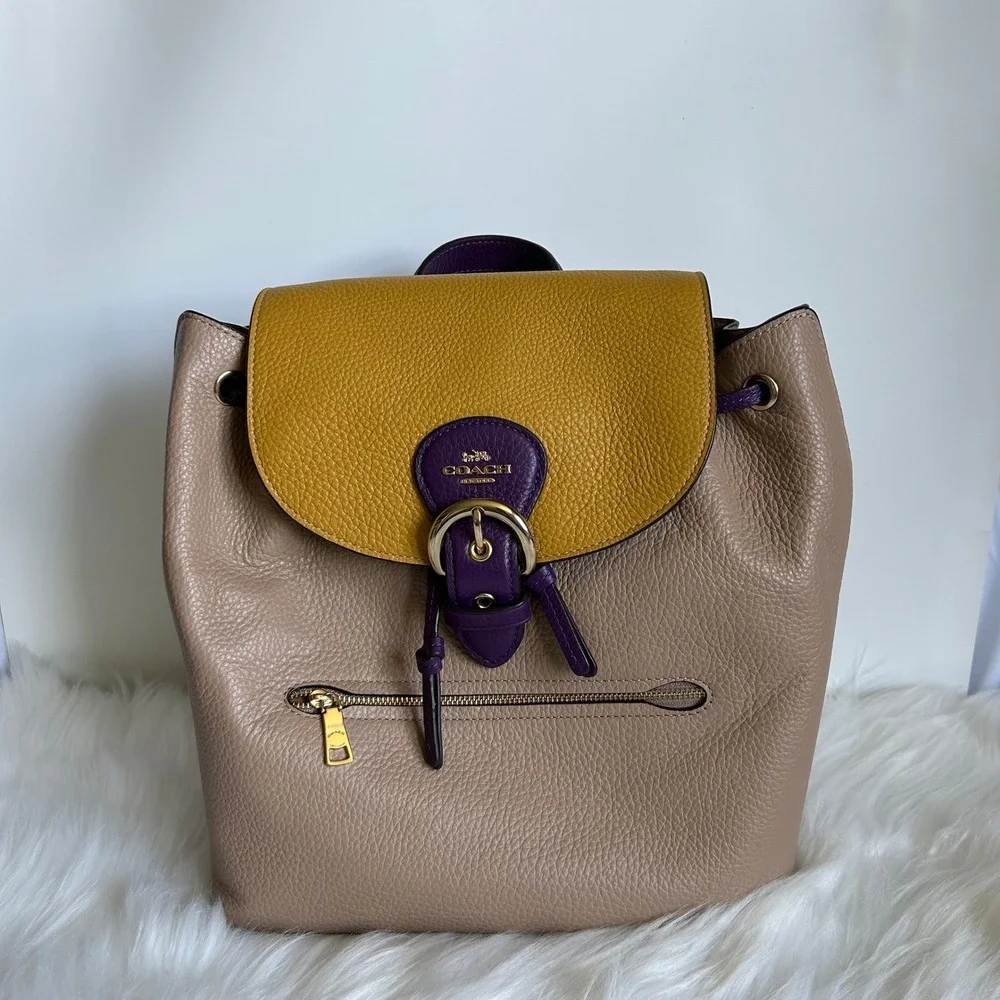 Coach Kleo Taupe Multi Colorblock Pebbled Leather‎ Backpack NEW